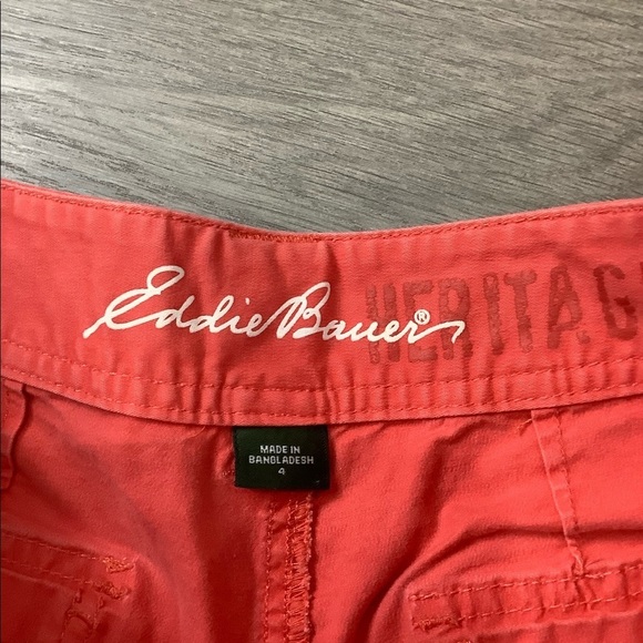Women's Eddie Bauer 4 Small Shorts Pink Coral Twill Chino Khakis Cotton Stretch - Picture 7 of 8